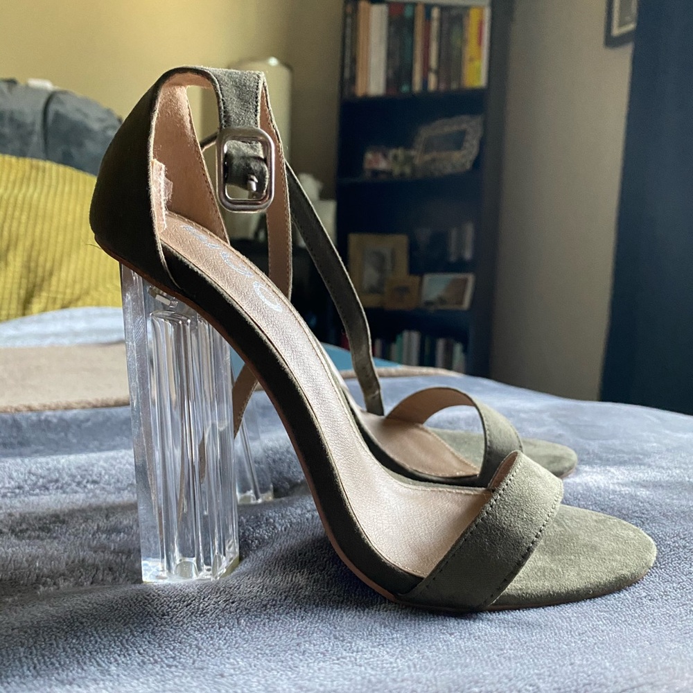 EGO Olive Green Clear Heeled Sandals